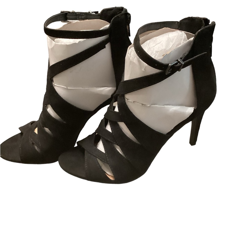 Christian Siriano Black Strapped Suede Heels